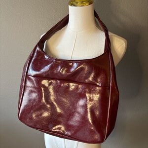 Women's Burgundy Glossy Shoulder Bag - fits 13 inch laptop
